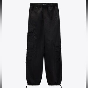 Zara Black Nylon Blend Parachute Pants